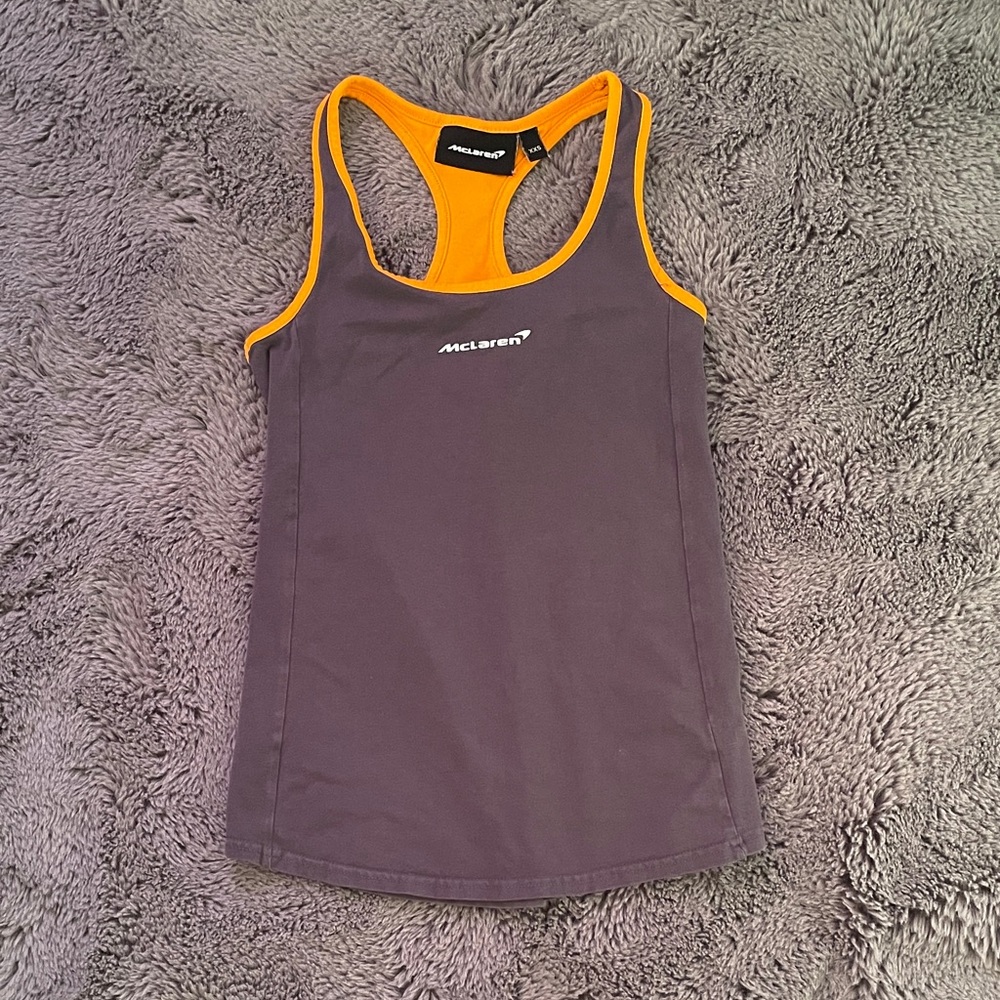 McLaren Racerback Tank Top in Gray & Papaya Orange